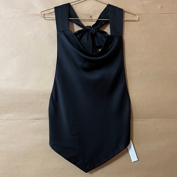 DANNIJO | NWT Noir Halter Scarf Top Tie Neck Open Back Top Satin Crepe Size M - Picture 1 of 15